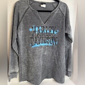 Harley-Davidson Women’s V-Neck Lightweight Sweatshirt Size XL Gray Blue Graphic